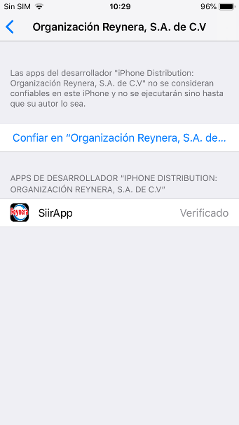 Configuracion de confianza en menu iPhone